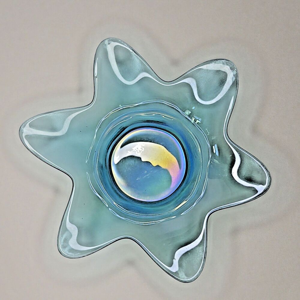 VTG Iridescent Art Glass Starfish Bowl Murano Style Carnival Glass Trinket Dish